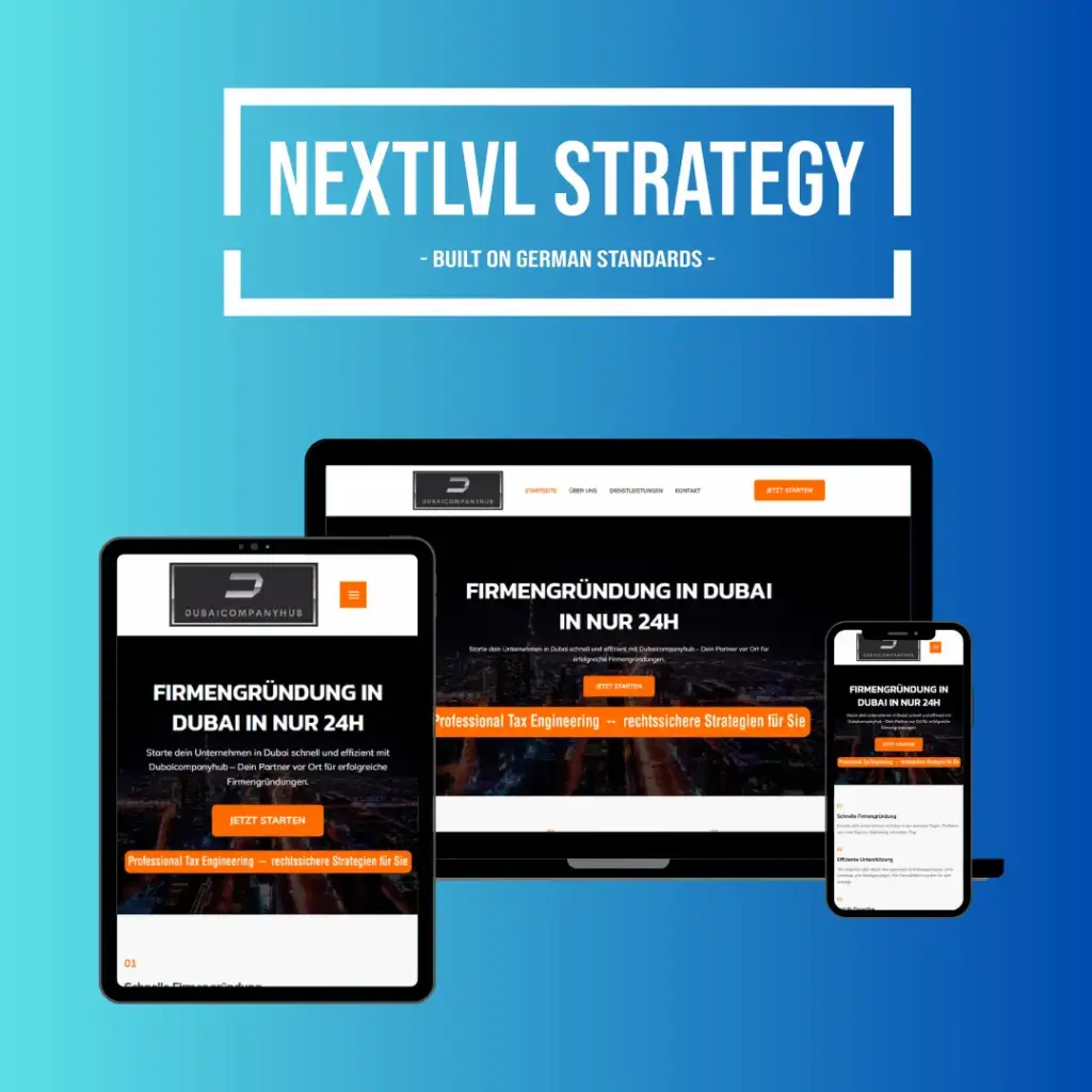 Responsive Website für Dubai Company Hub: Firmengründung in 24 Stunden mit rechtssicheren Strategien, umgesetzt von NEXTLVL STRATEGY.